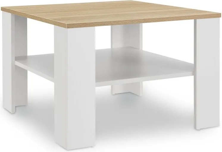 Fehér dohányzóasztal polccal 60 x 60 cm