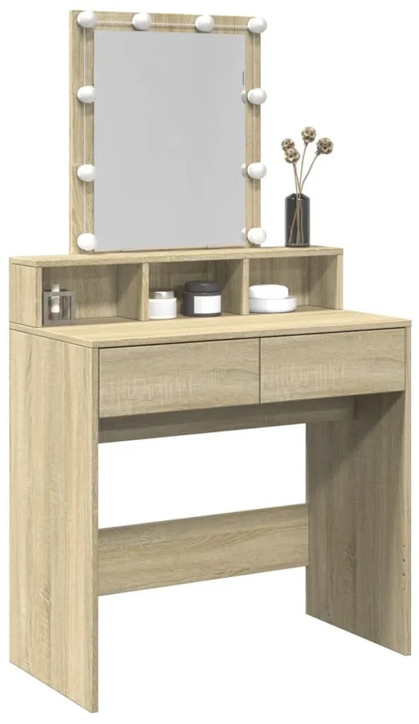 sonoma tölgy színű fésülködőasztal LED-del 80 x 41 x 144,5 cm