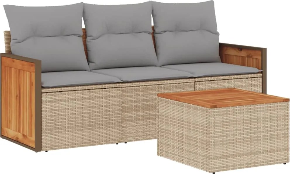 vidaXL 4 részes bézs polyrattan kerti ülőgarnitúra párnákkal