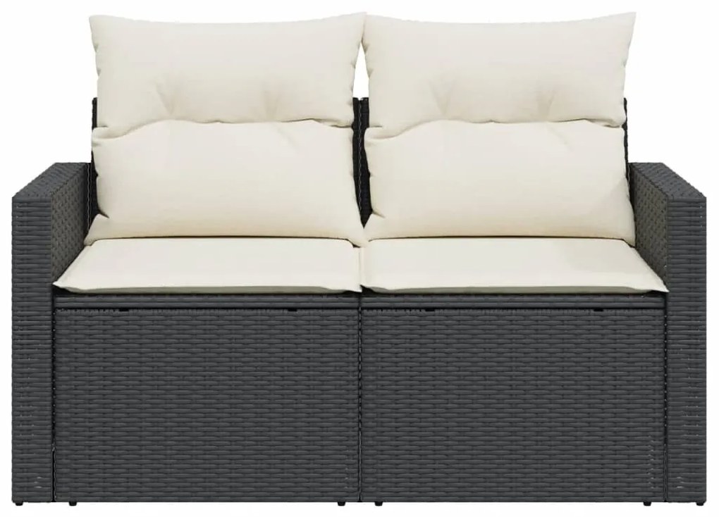 2 személyes fekete polyrattan kerti kanapé párnával