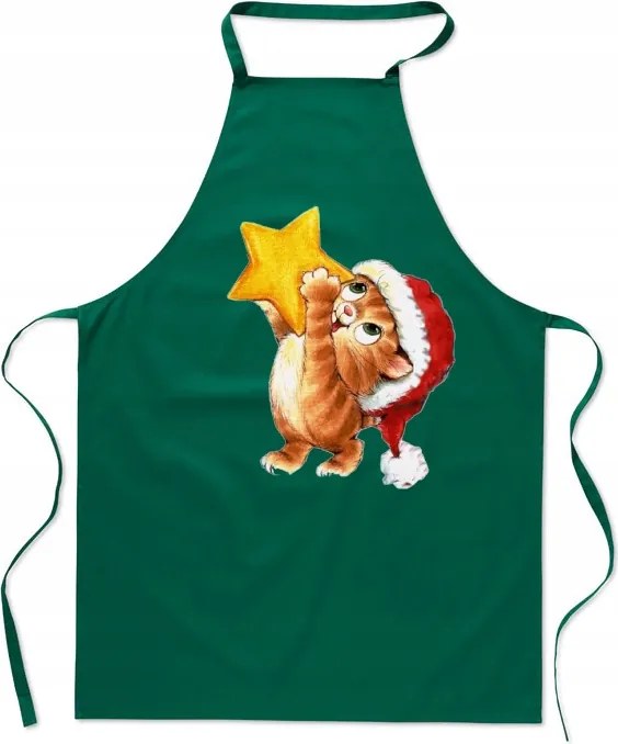 Konyhai kötény Karácsonyi nyomtatás Cica Karácsony Mikulás Ajándék