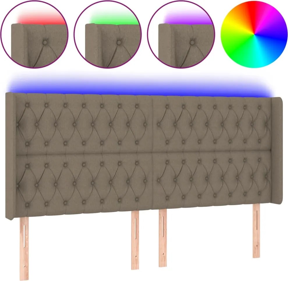 vidaXL tópszínű szövet LED-es fejtámla 183x16x118/128 cm