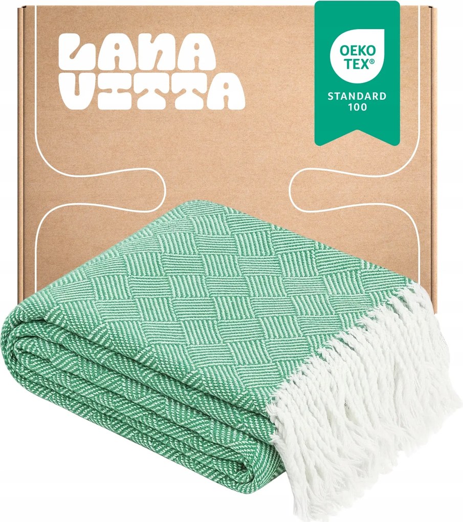 Pamut takaró "Laminált" Ágytakaró Pléd Zöld 140x200 cm