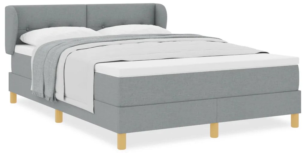 Boxspring Ágy Matraccal - Világosszürke, 140x200 cm, Szövet
