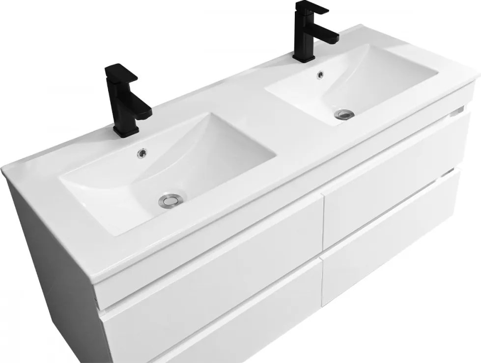 Cube 120 alsó fürdőszobabútor kerámia mosdóval 2 fiókos, magasfényű festett fehér