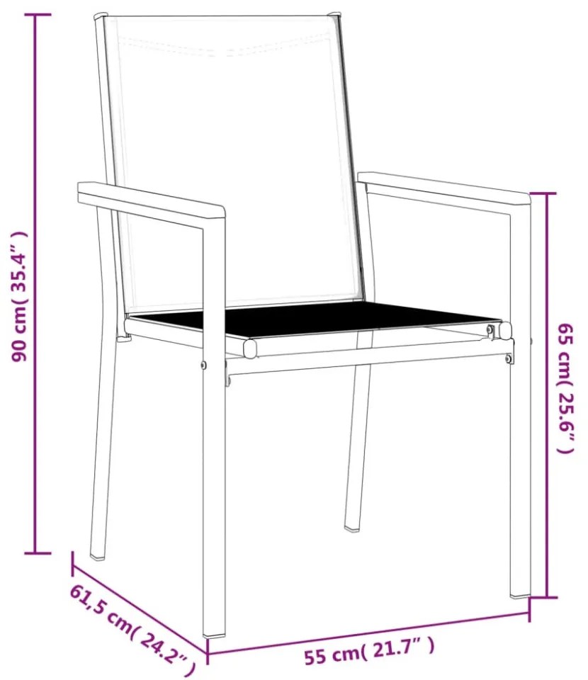 6 db fekete textilén és acél kerti szék 55x61,5x90 cm