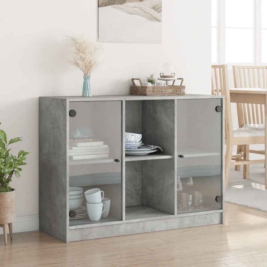 betonszürke szerelt fa tálalószekrény 102x37x75,5 cm