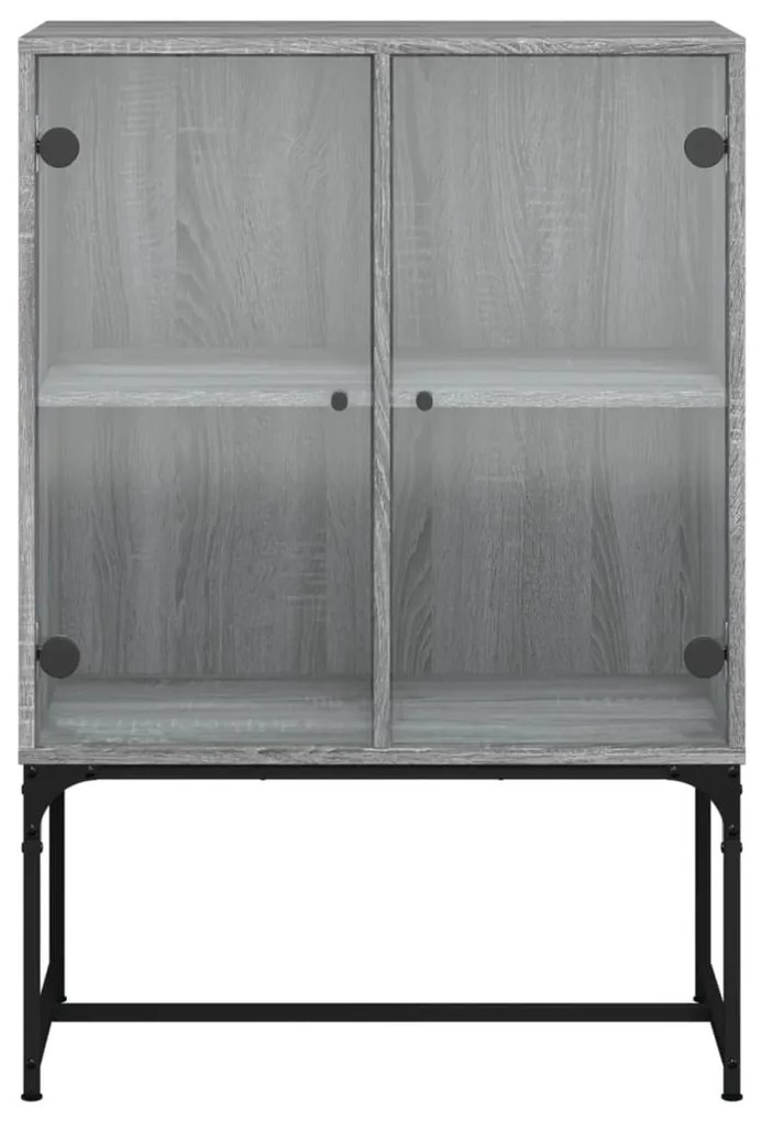 szürke sonoma színű kisszekrény üvegajtókkal 69x37x100 cm