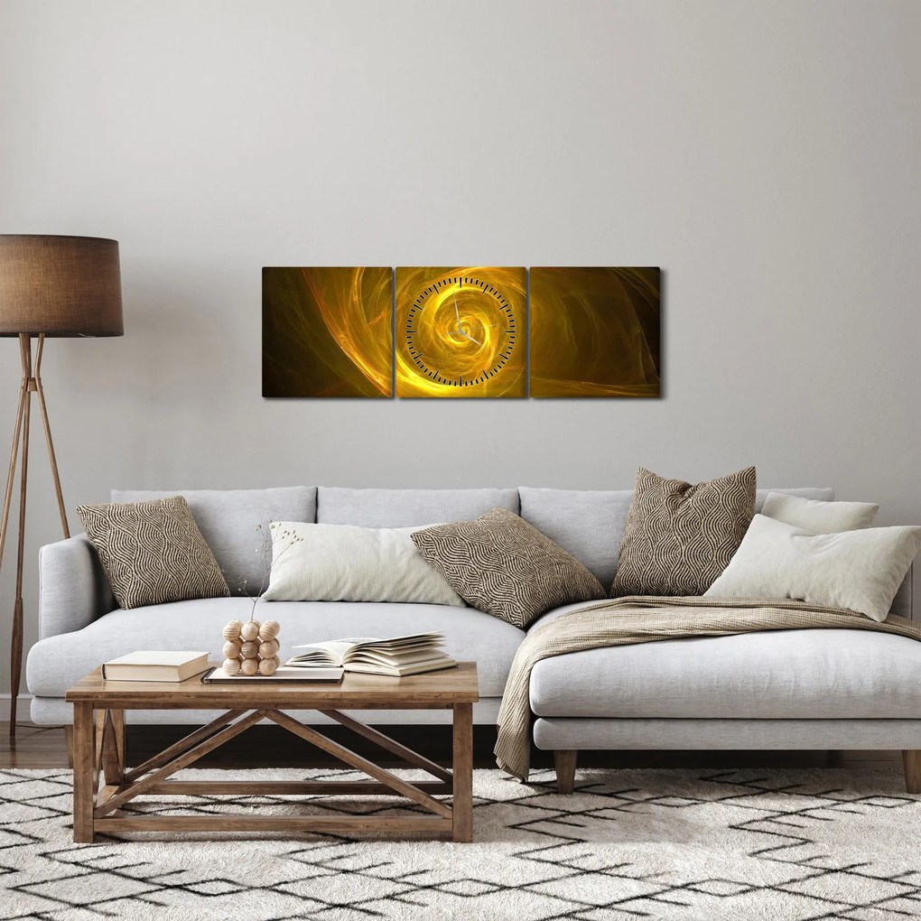 Absztrakt sárga spirál képe (órával) (90x30 cm)