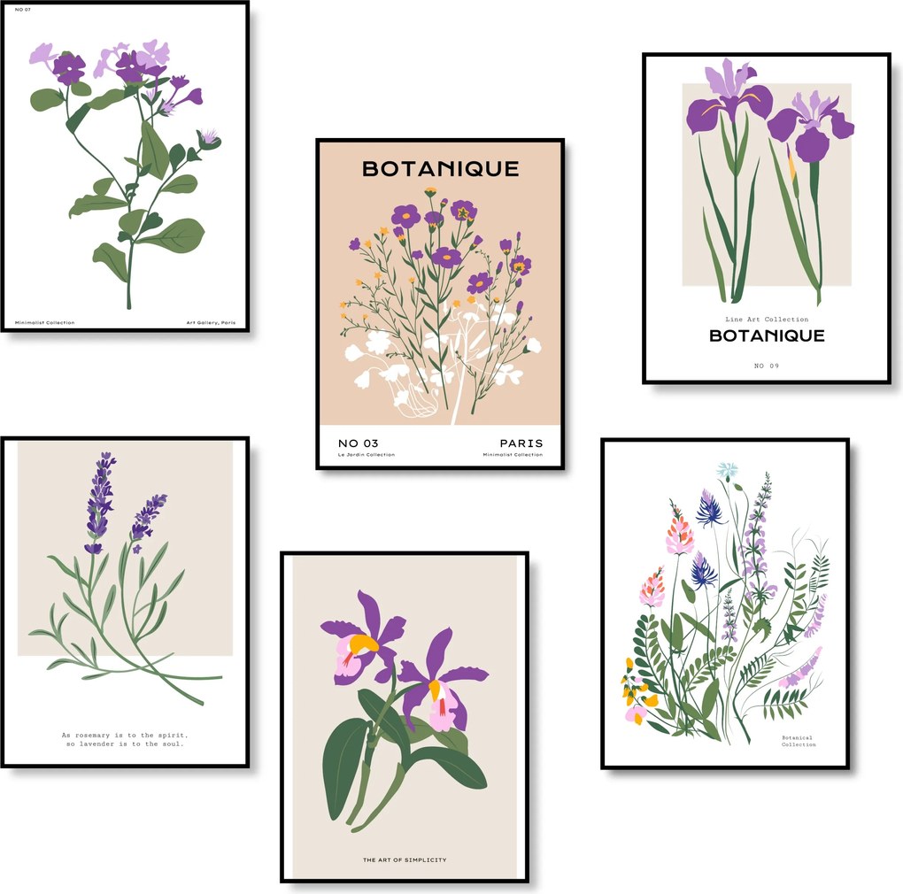Poszterek A4 Szett 6 db-os Poszter Nappaliba Virágok