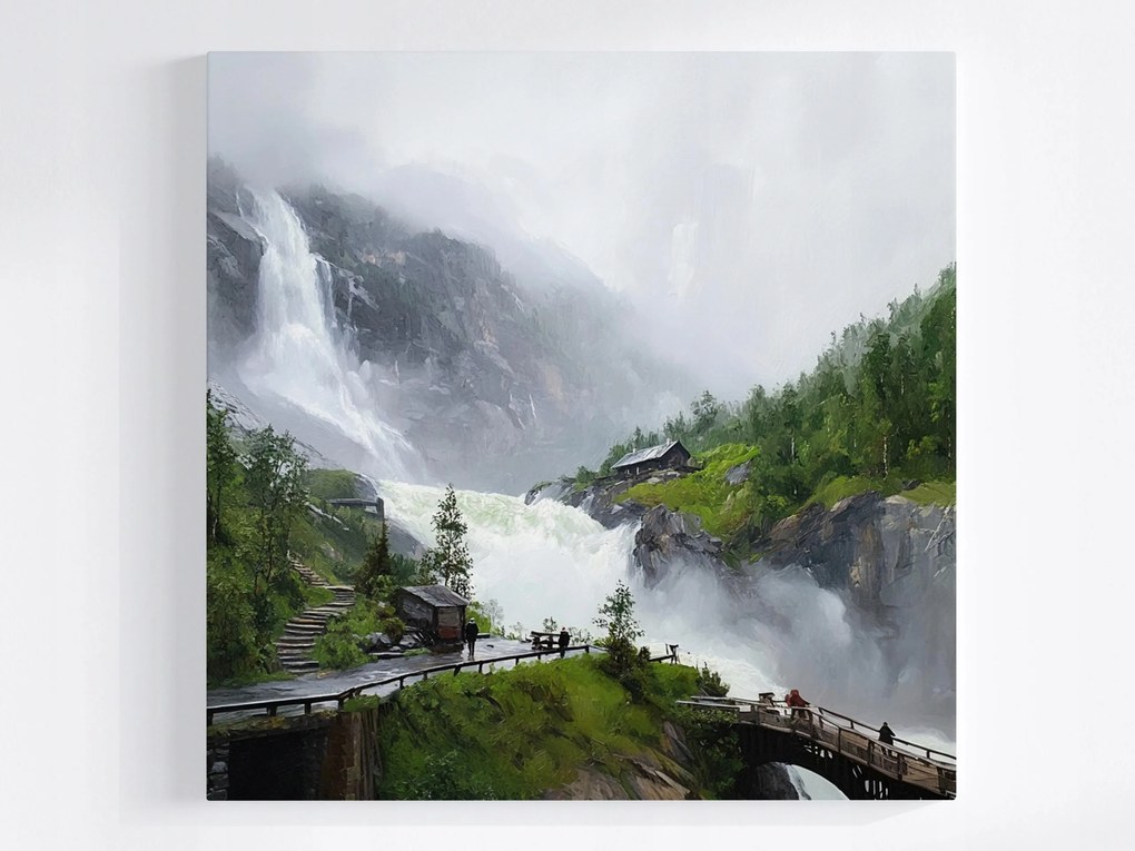 Vászonkép Canvas Skandinávia Norvégia Hegyek Vízesés Kilátás 40x40