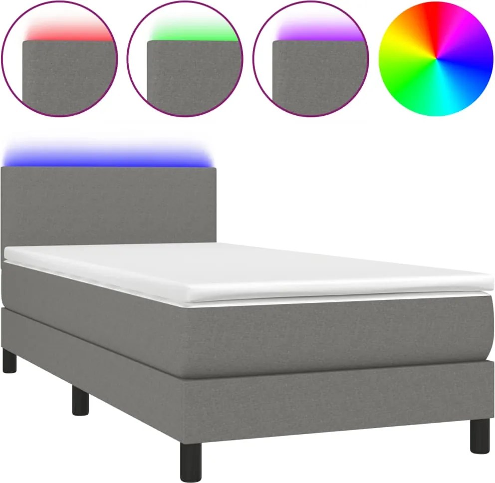 vidaXL sötétszürke szövet rugós és LED-es ágy matraccal 90x200 cm