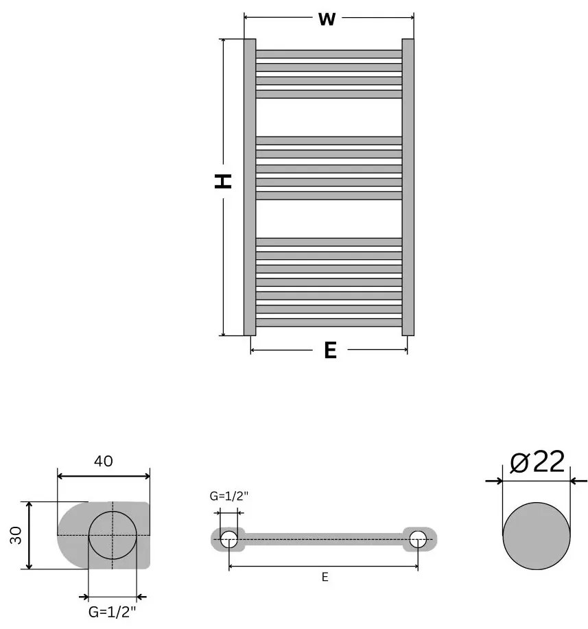Törölközőszárító radiátor - Viva Platinum Therm - ÍVES - fehér - 700 x 1000 mm