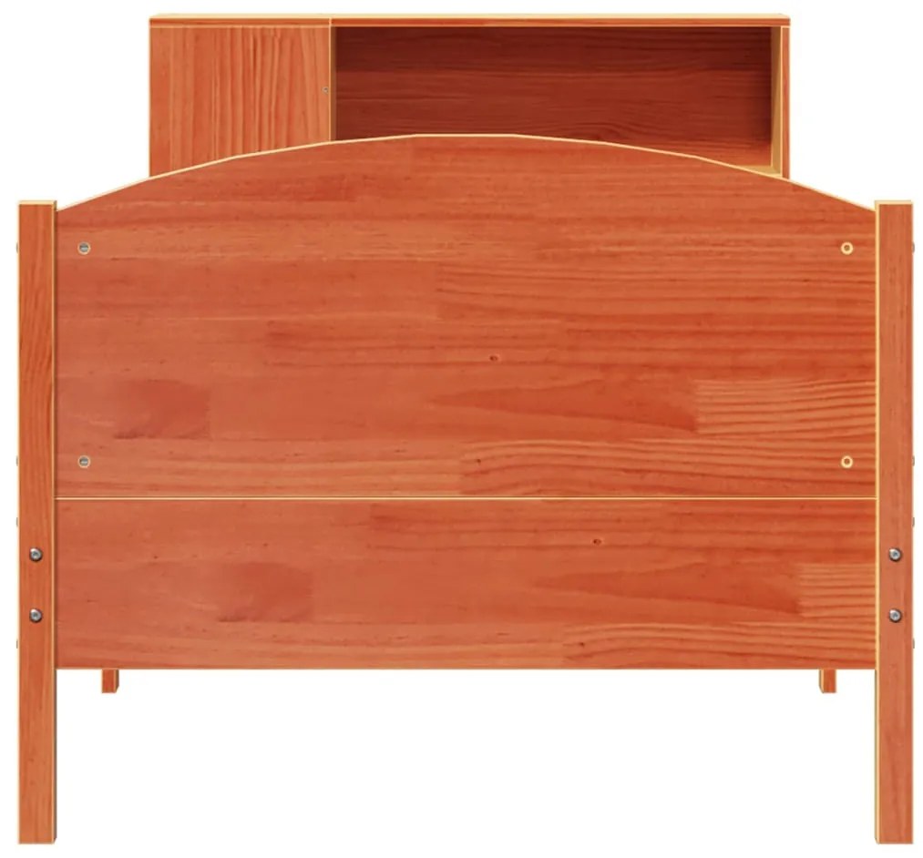 barna tömör fenyőfa könyvespolcos ágy matrac nélkül 75 x 190 cm