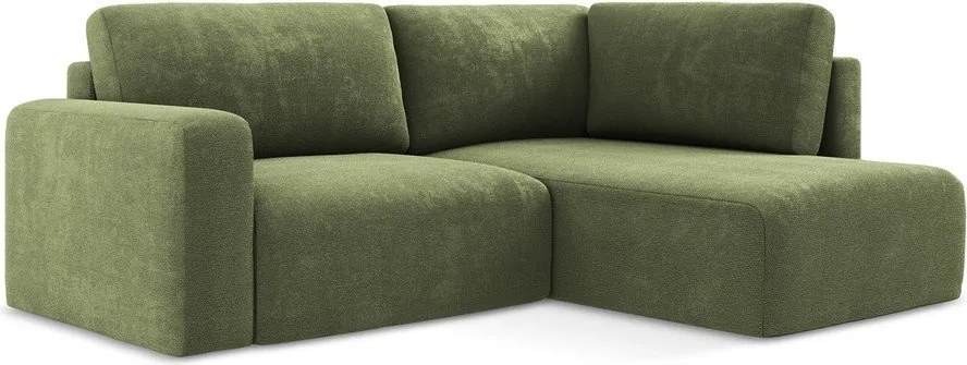 Zöld zsenília kinyitható-tárolóhelyes sarokkanapé (jobb oldali-L alakú) Kona – Makamii