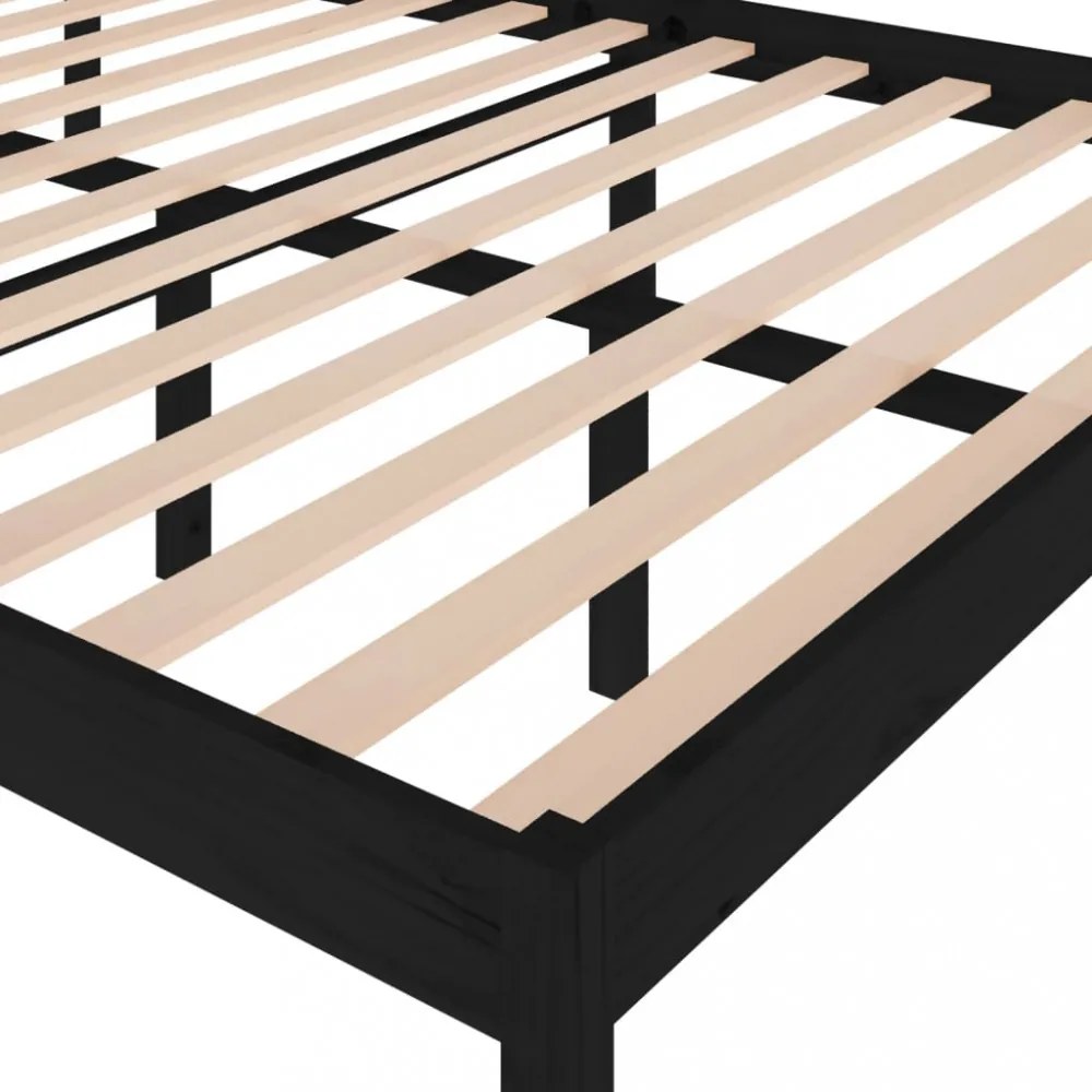 King Size fekete tömör fenyőfa ágy időseknek 150 x 200 cm