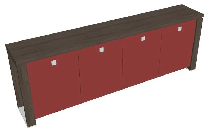 Verno+ alacsony szekrény 260 x 46 x 90 cm, üvegajtó, antracit tölgy / piros