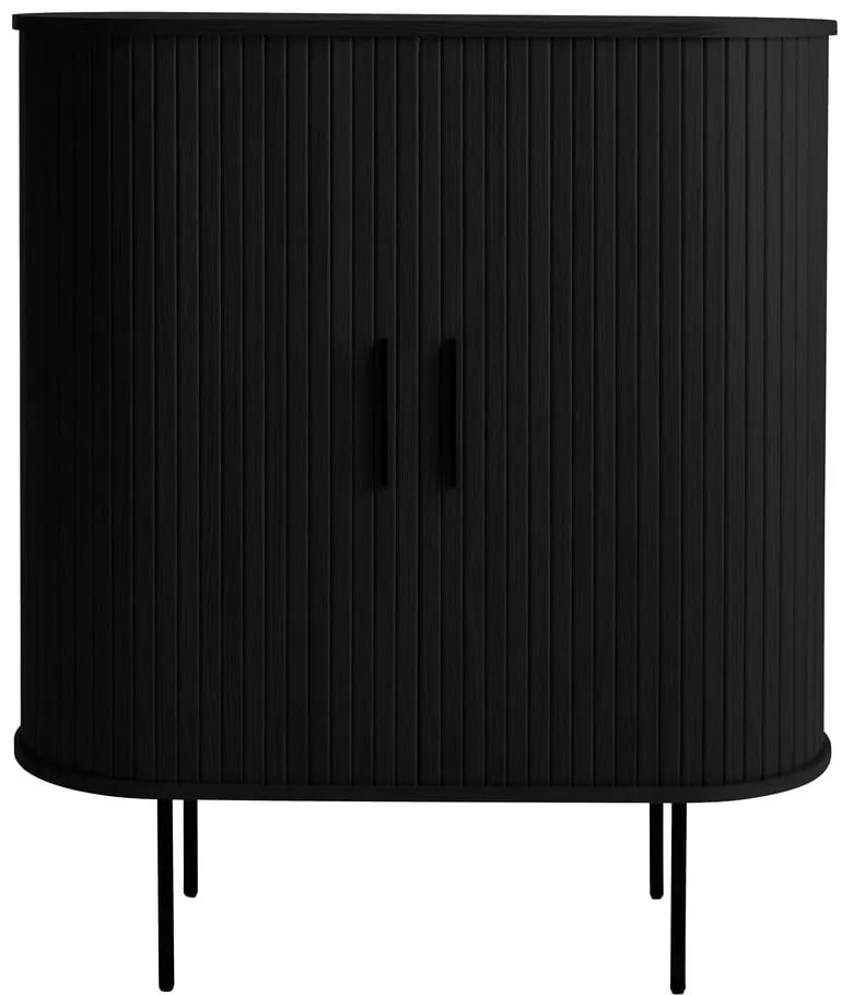 Fekete bortartó szekrény tolóajtóval, tölgyfa dekorral 100x118x40 cm Nola – Unique Furniture