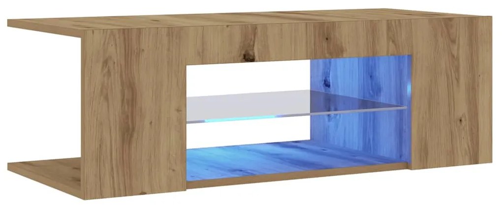 kézműves tölgy szerelt fa TV-szekrény LED-ekkel 90x39x30 cm