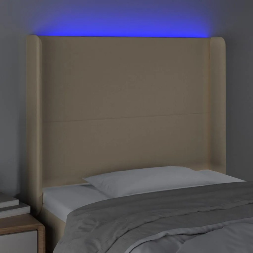 krémszínű szövet LED-es fejtámla 83x16x118/128 cm