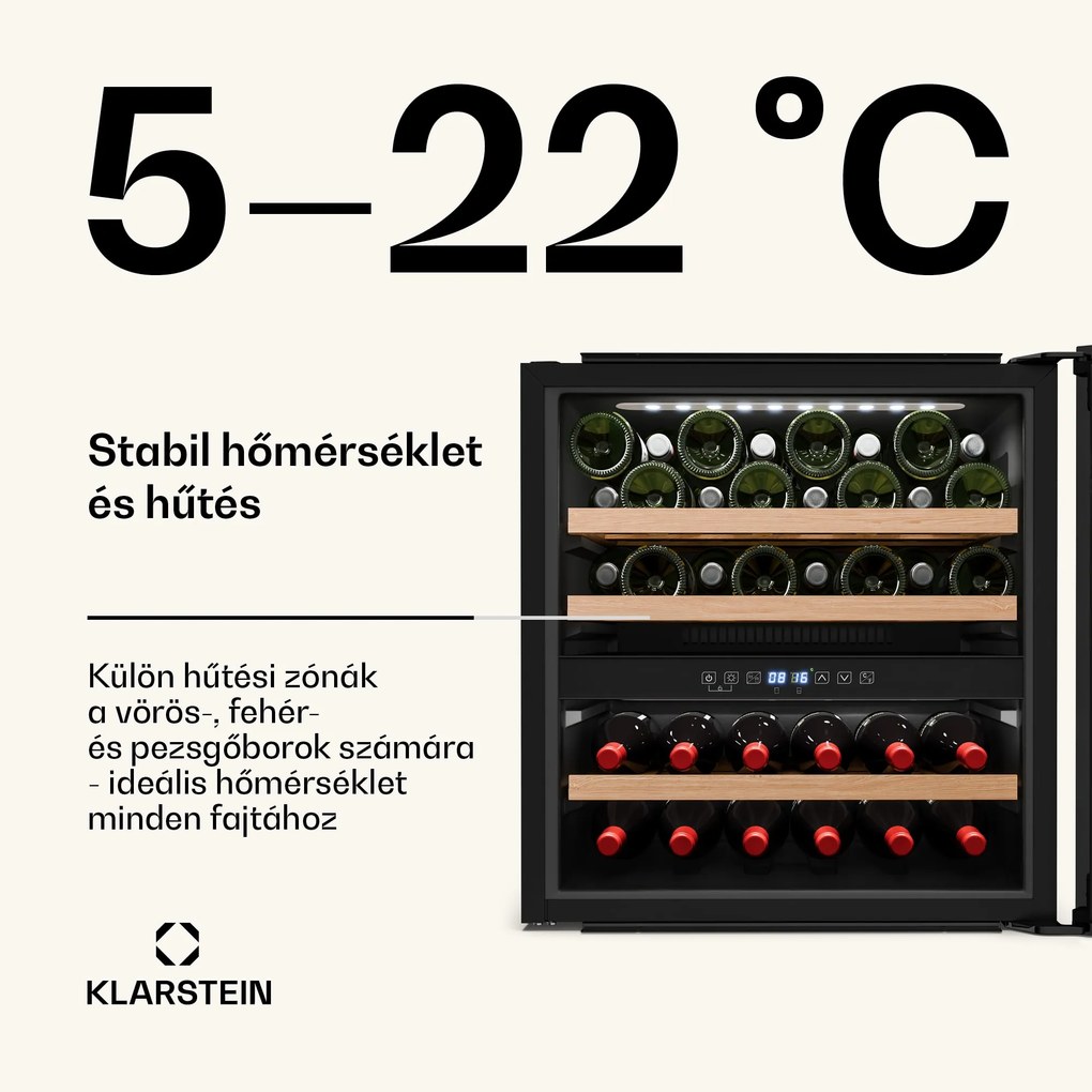 Klarstein Vinsider Victoria 36 borhűtő, 36 palack, érintés, UV-védelem, LED, csendes, 3 polc