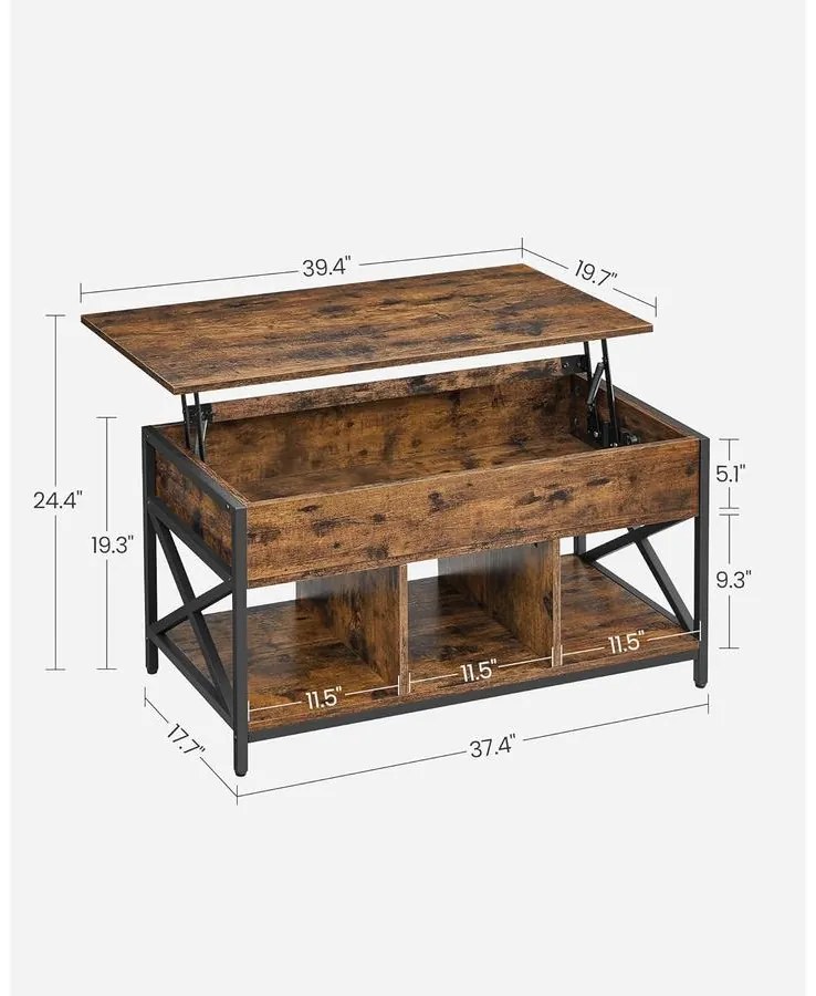 VASAGLE emelhető tetejű dohányzóasztal 50 × 100 × (49–62 cm), barna és fekete színben