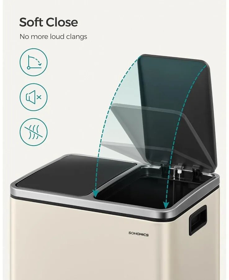 SONGMICS konyhai szemetes, 2 x 15 literes dupla kuka szelektív hulladékgyűjtéshez, homokbézs és fekete színben