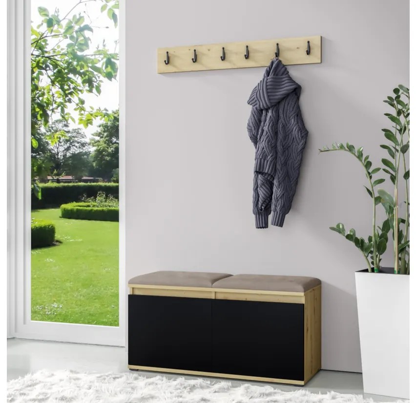 EUGENIO 5 előszoba összeállítás, 100x49,5x40, tölgy artisan/černá/trinity 15