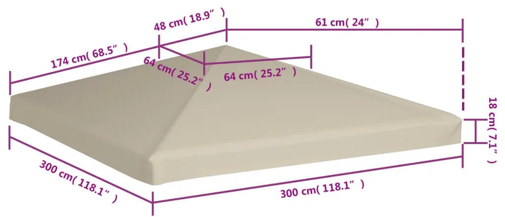 bézs pavilon tetőponyva 310 g/m² 3 x 3 m