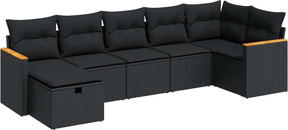 vidaXL 7 részes fekete polyrattan kerti ülőgarnitúra párnával
