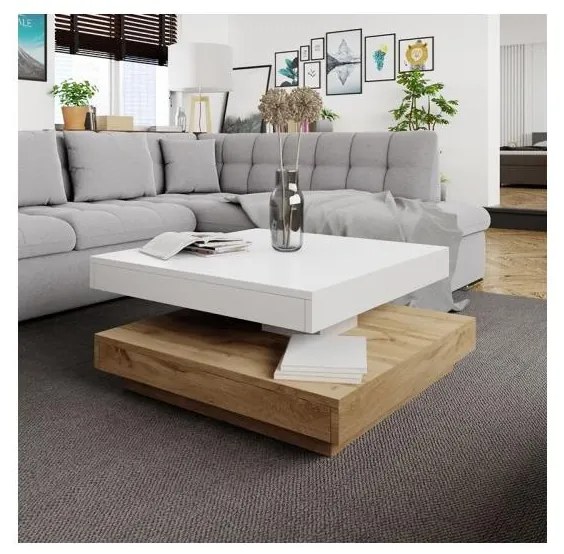 Kávésasztal NENANI 34x70 cm fehér/tölgy wotan