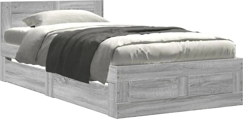 vidaXL szürke sonoma színű szerelt fa ágykeret fejtámlával 90 x 190 cm