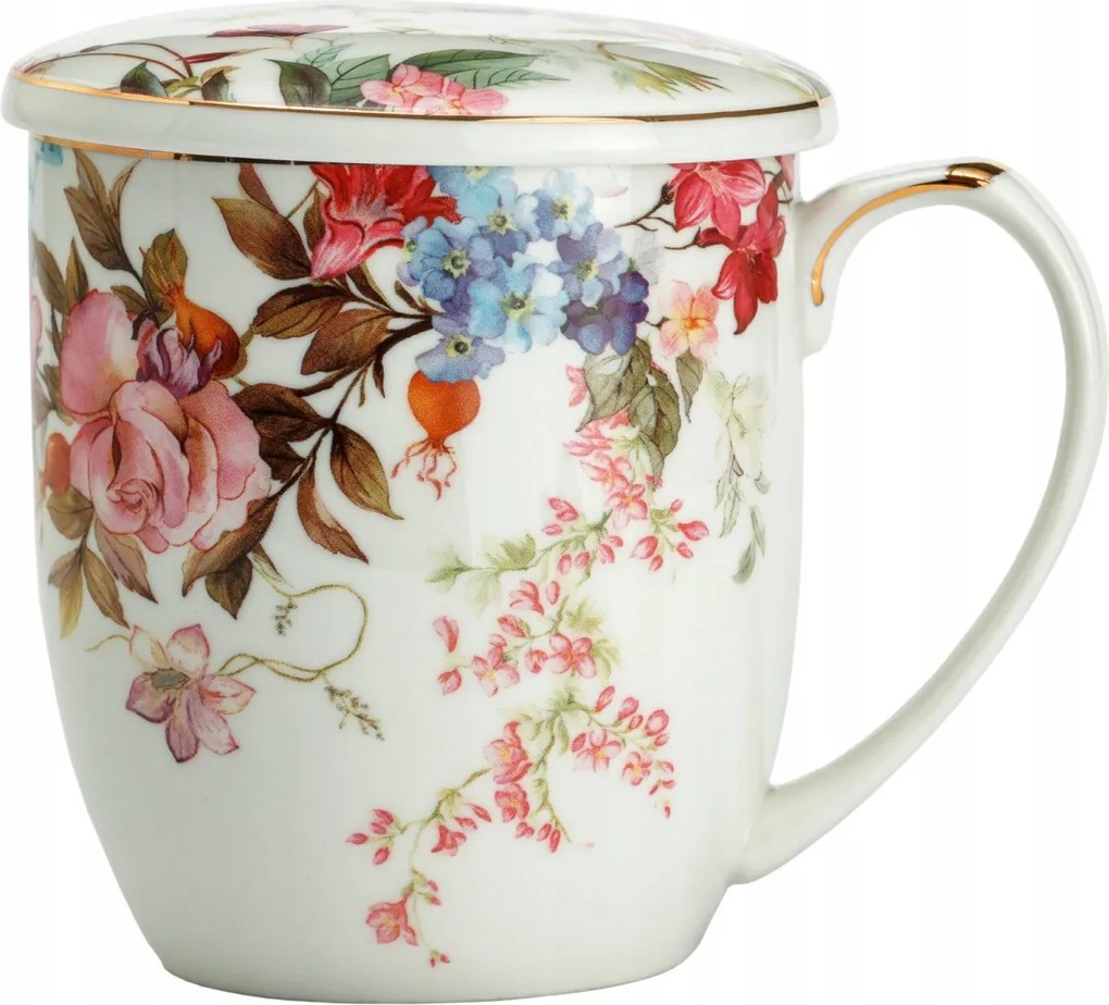 Porcelán teásbögre fedő virágszűrő 425 ml