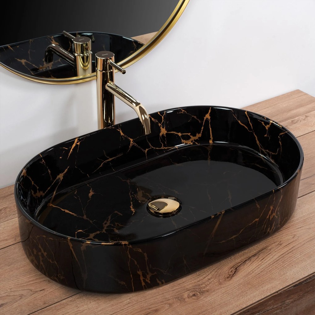 Pultos mosdó Rea Nadia Black Marble Shiny