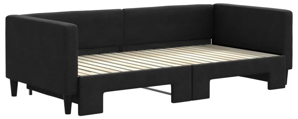 fekete kihúzható szövet heverő 90 x 190 cm