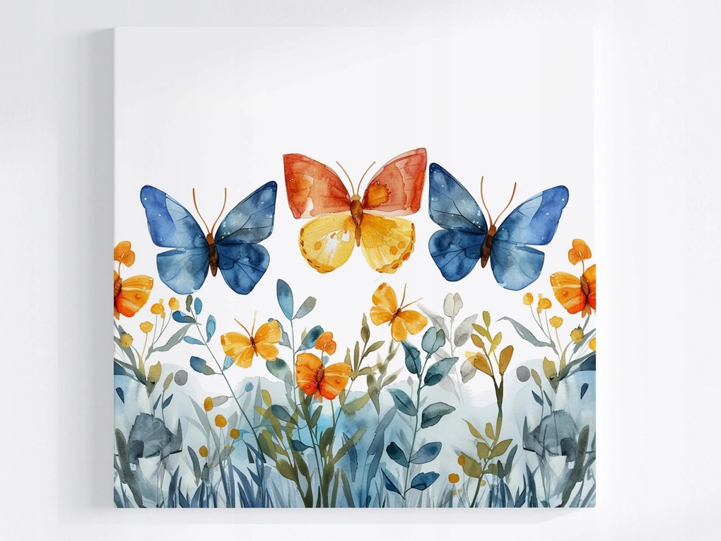 Vászonkép Canvas Akvarell Színes Pillangók Virágok 80x80