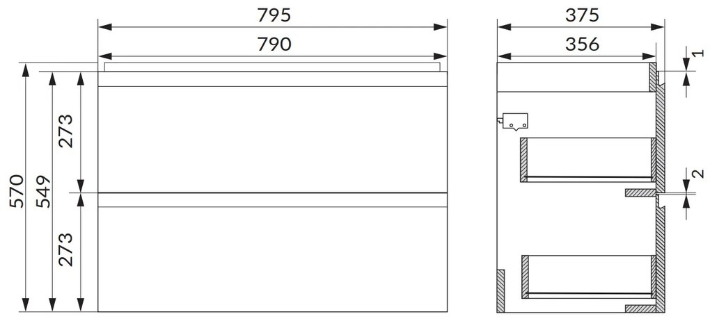 Cersanit Moduo Slim, falra akasztható mosdószekrény 80x38x57 cm, antracit matt, S590-089