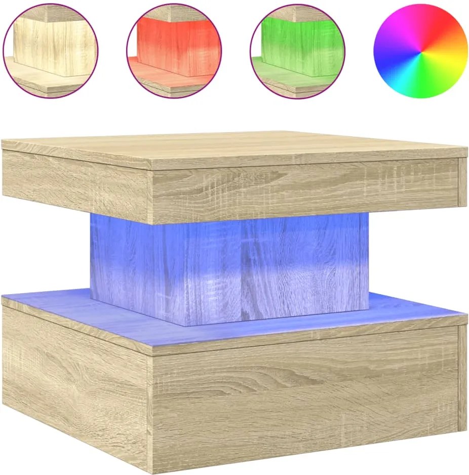 vidaXL sonoma tölgy színű dohányzóasztal LED-lámpákkal 50x50x40 cm