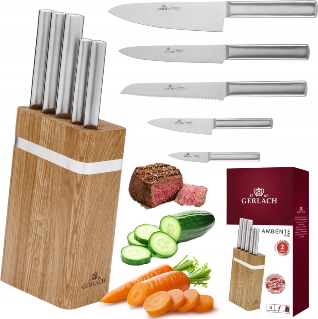 5 Db-os Gerlach Ambiente Oak Késkészlet Fa Blokkban Konyhai Szett