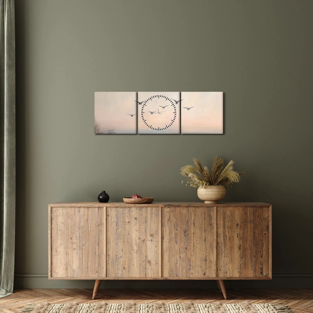 Kép - Madárcsapat (órával) (90x30 cm)