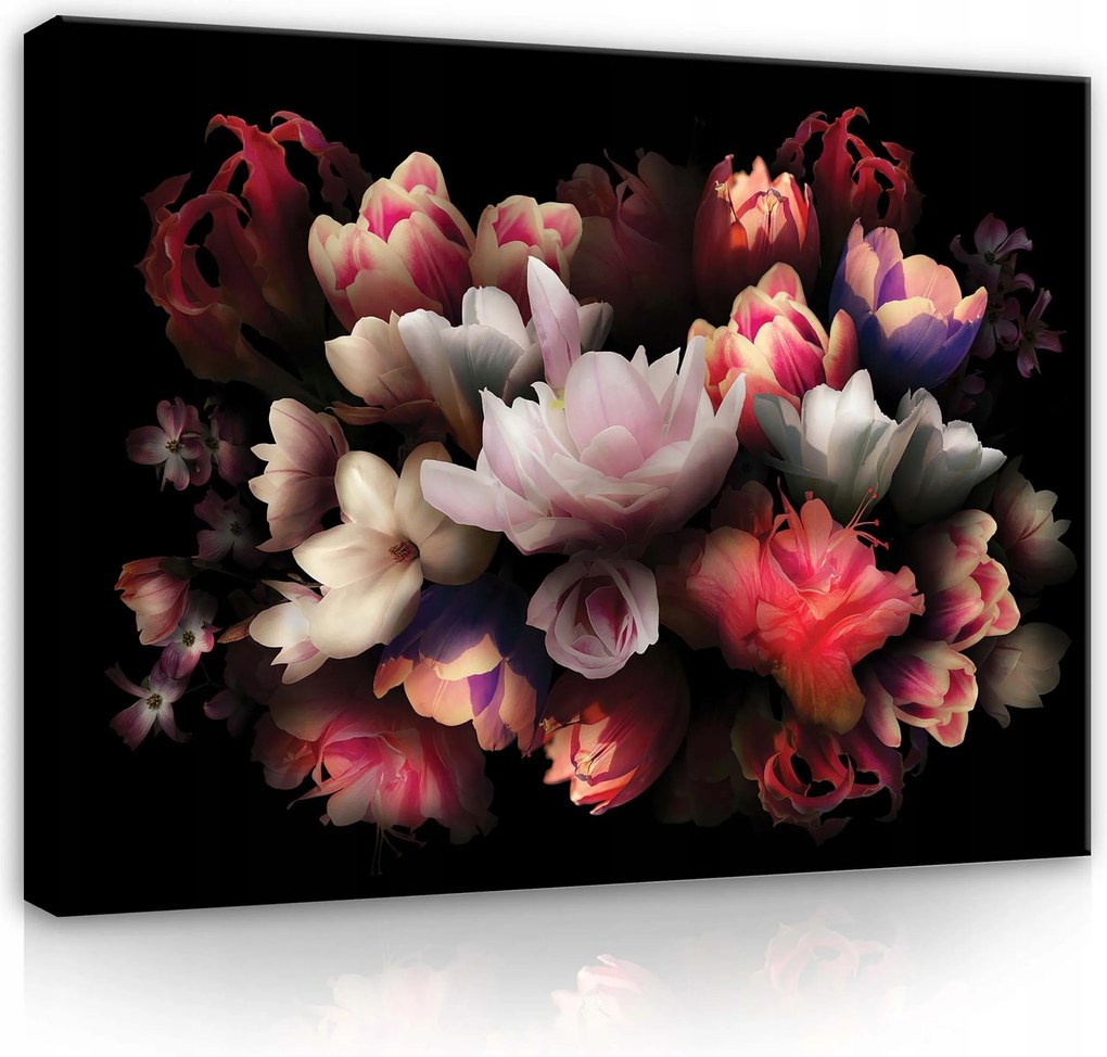 Vászonkép 100x75 Finom virágok sötét háttér kontraszt fény elegancia
