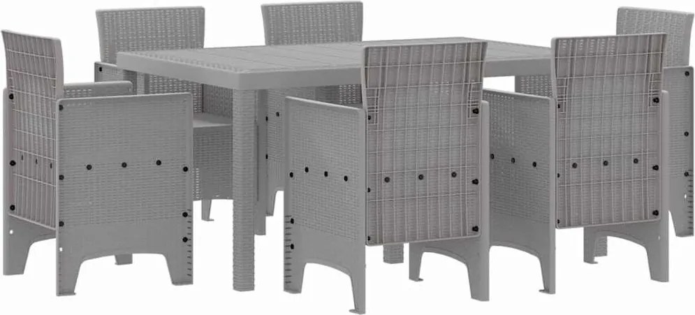 vidaXL Kert étkező szett 7 pcs Világosszürke Polt rattan