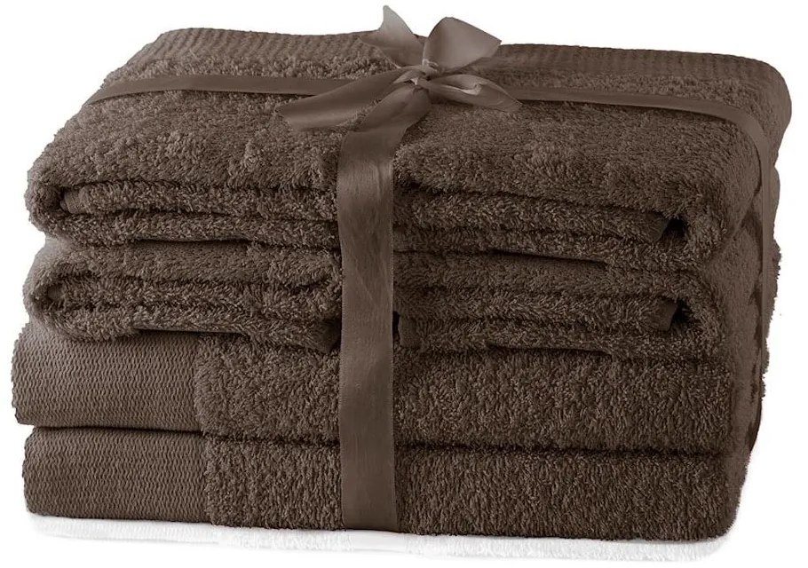 Barna frottír pamut törölköző és fürdőlepedő készlet 6 db-os Amari – AmeliaHome