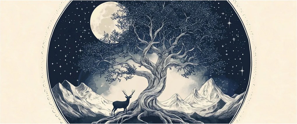 Kép – Mágikus fa szarvassal I. (120x50 cm)