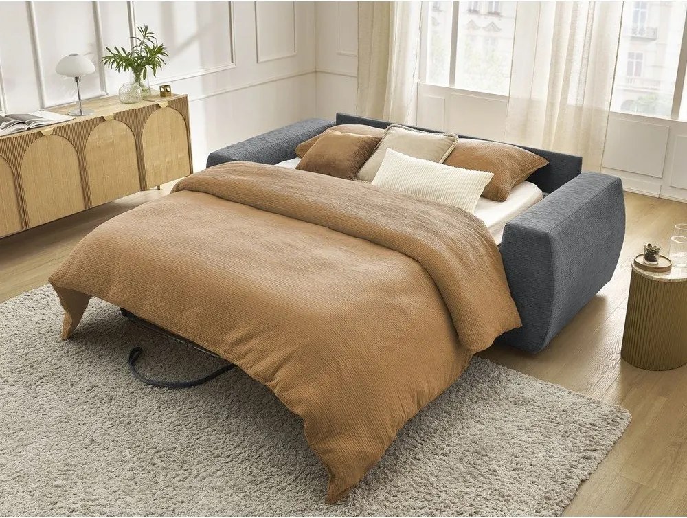 Sötétszürke zsenília kinyitható kanapé mindennapos alvásra 220 cm Hugo – Bobochic Paris