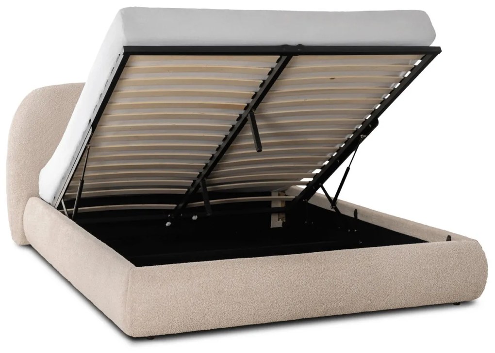 Bézs Bouclé Franciaágy Ágyneműtartóval. 160×200 ROSSO