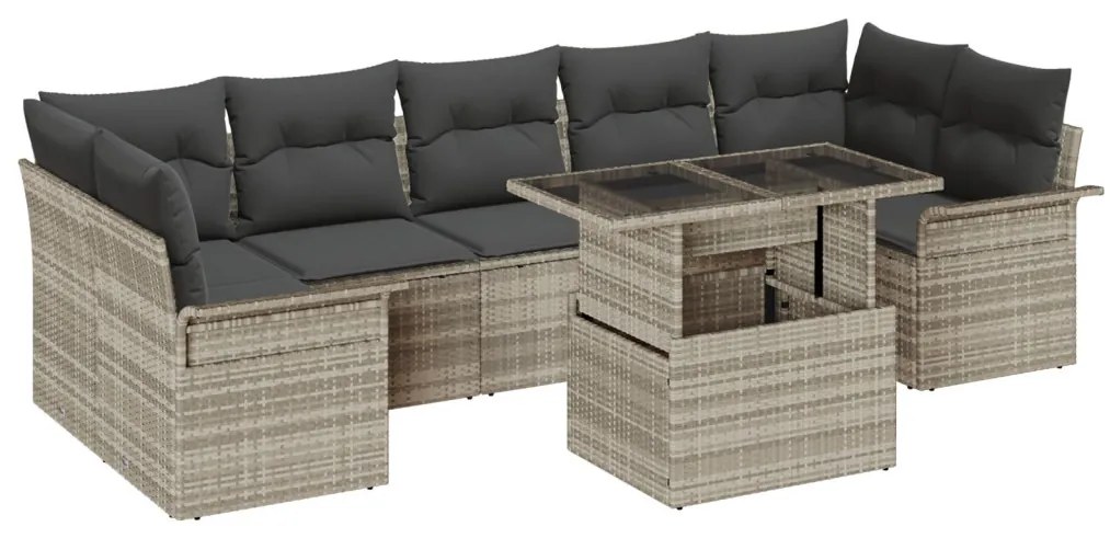 8 darabos kerti kanapé szett párnákkal, világosszürke poly rattan