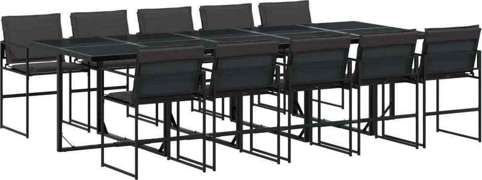 vidaXL 11 részes fekete textilén kerti étkezőgarnitúra párnákkal