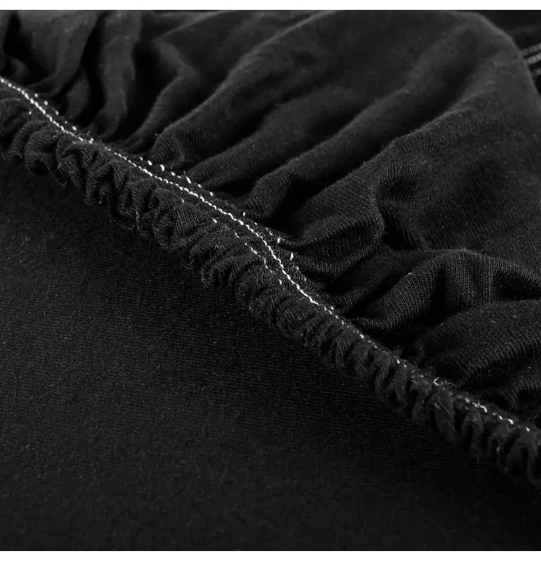 EMI fekete 100% pamutjersey gumis lepedő, 90x200-as lap