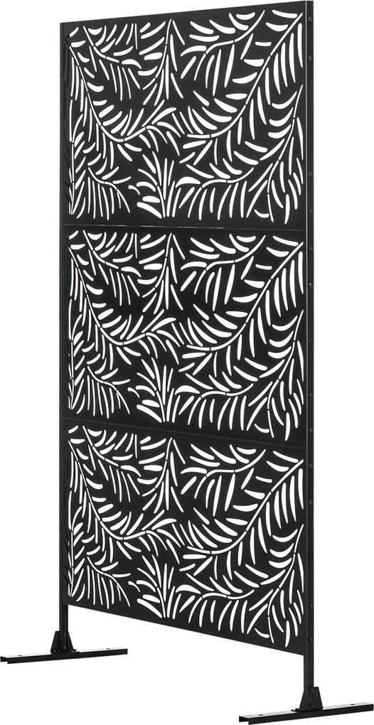 Outsunny 3-panelos szobajelző 122 x 198 cm-es árnyékoló képernyő állvánnyal és fűzfa mintás elválasztó a kerthez, teraszhoz, acél, fekete | Aosom